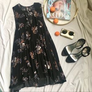 Free People Black Floral Trapeze Dress